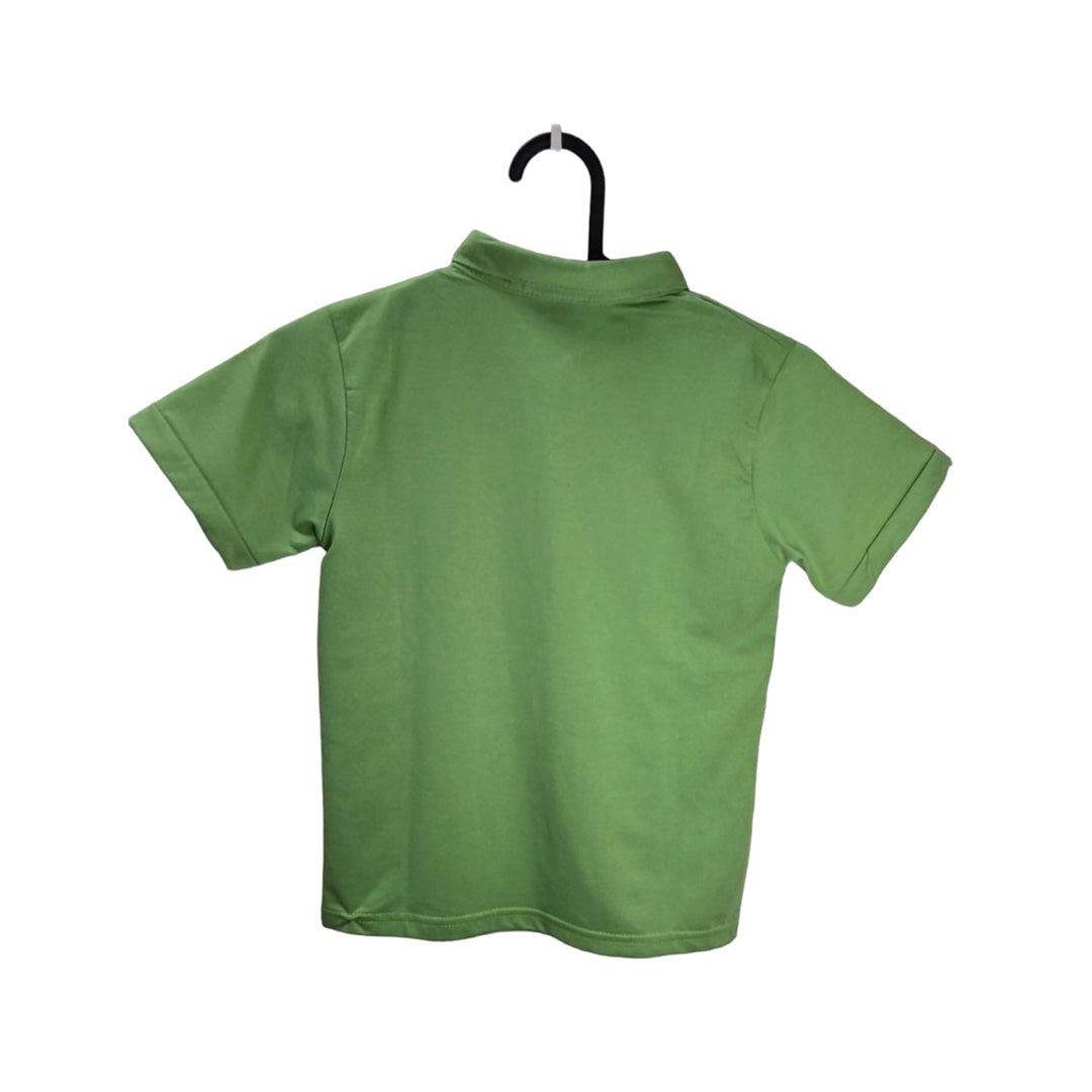 Green Polo Shirt with White Stripe and Number, Breathable Sports Apparel