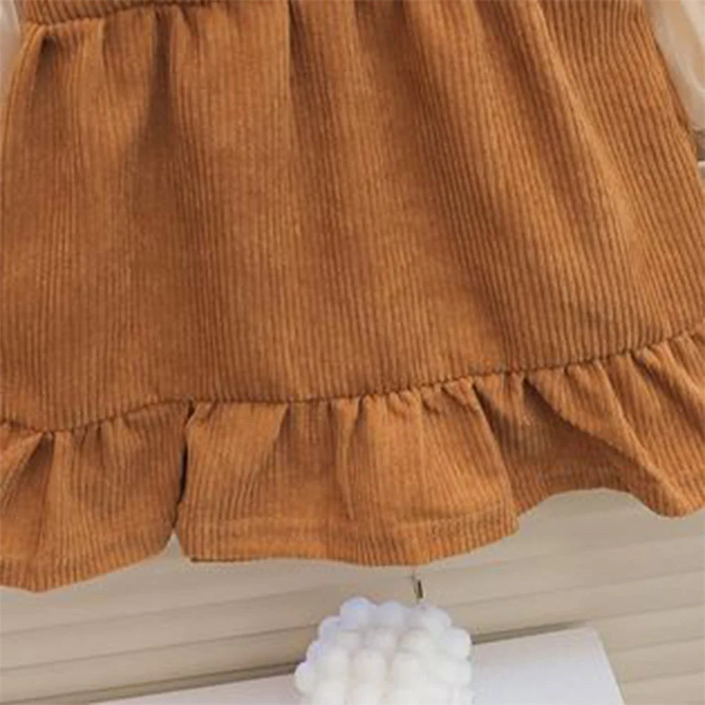 Adorable Baby Girls Ruffled Overalls Set - Cute Red and Brown Overalls with White Ruffles