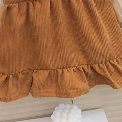 Adorable Baby Girls Ruffled Overalls Set - Cute Red and Brown Overalls with White Ruffles