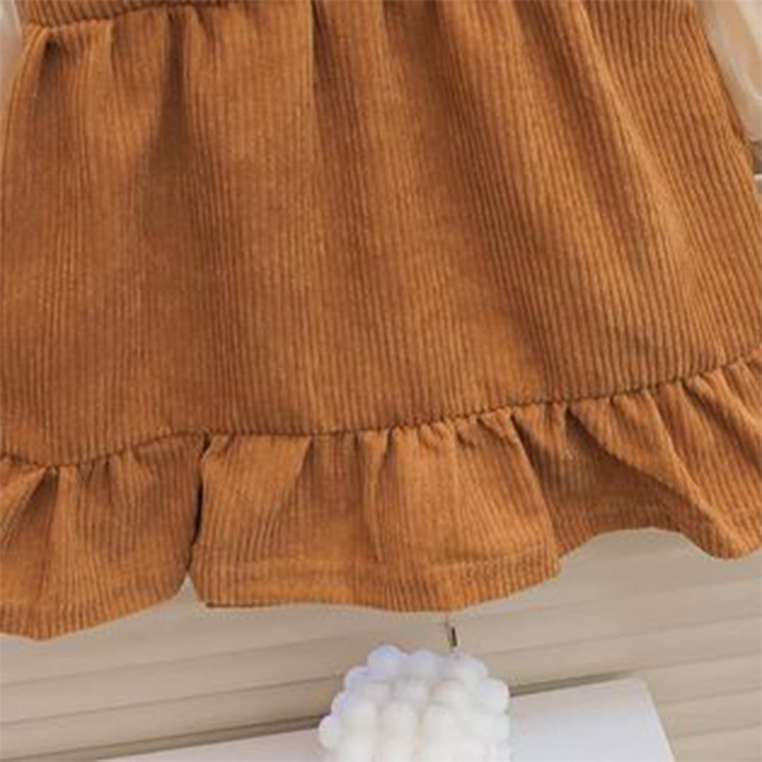 Rustic Ruffle Toddler Dress, Soft Cotton Fabric, Flower Brooch, Sweet & Simple Design