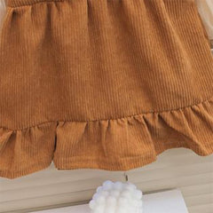 Rustic Ruffle Toddler Dress, Soft Cotton Fabric, Flower Brooch, Sweet & Simple Design