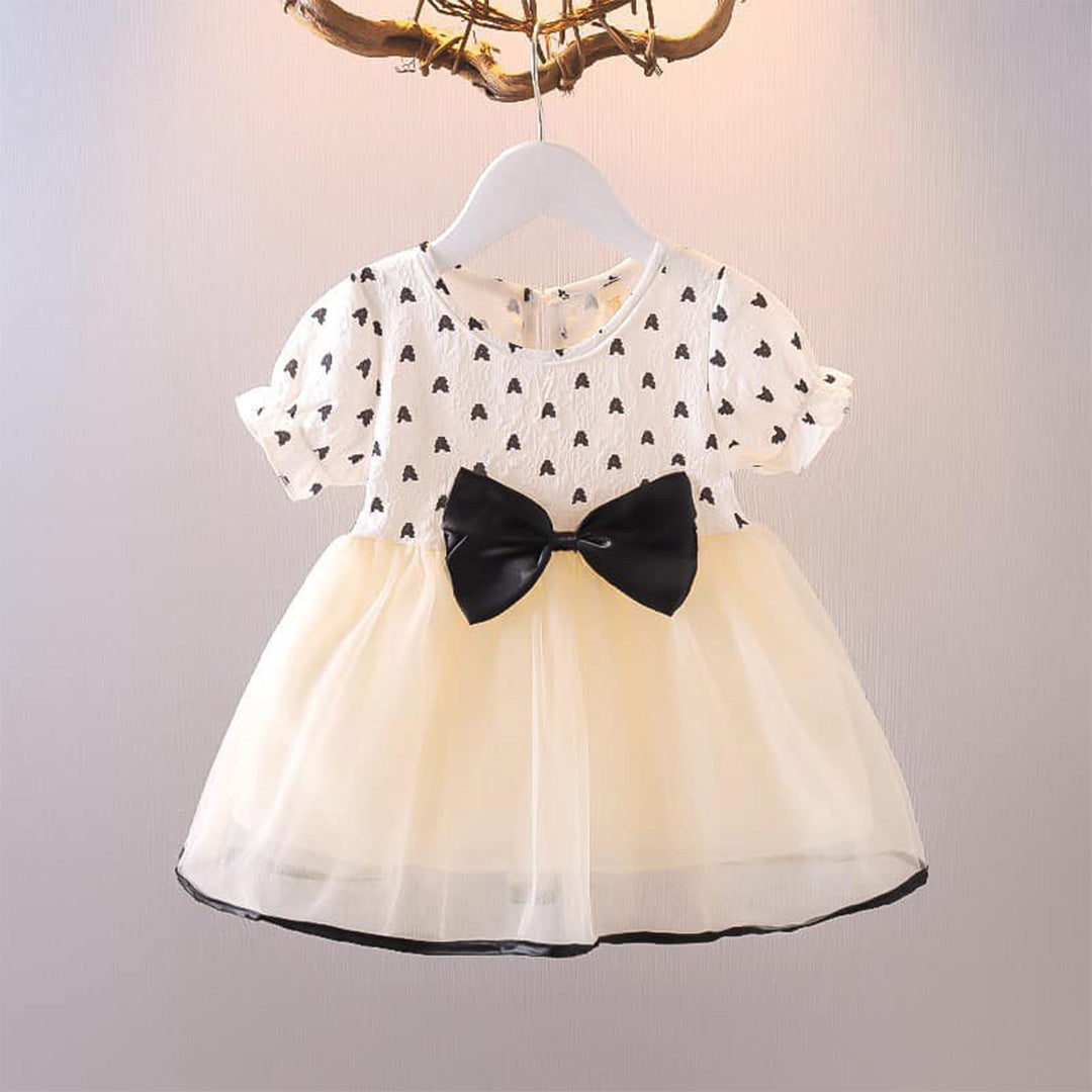 Adorable Black Bow Dress with Ruffle Hem - Baby Girls' Fashionable Outfit