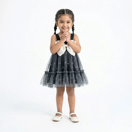 Trendy Black Dress with Bow and Tulle Skirt Meta