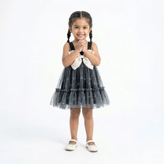 Trendy Black Dress with Bow and Tulle Skirt Meta