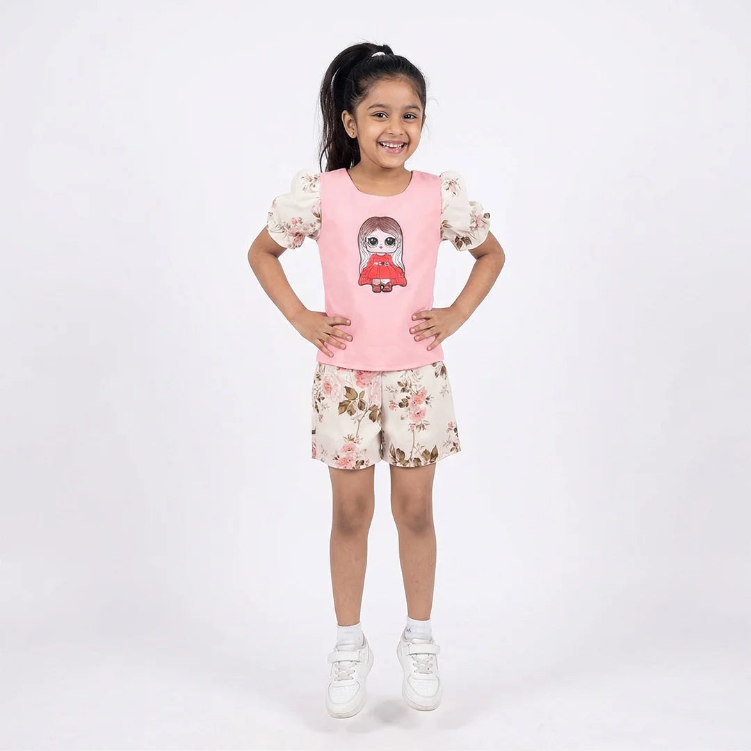 Pink T-Shirt with Cartoon Character, Child's Fashion, Unisex, Kid's Tee, Children's Clothing