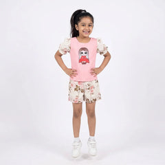 Pink T-Shirt with Cartoon Character, Child's Fashion, Unisex, Kid's Tee, Children's Clothing