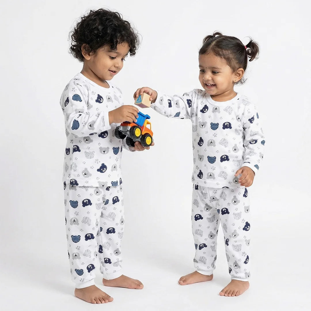 Baby Onesie with Unicorns, Grey and Blue Pajama Set, Soft Cotton Material