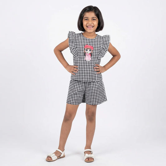 Girls' Ruffle Sleeve Checkered Blouse
