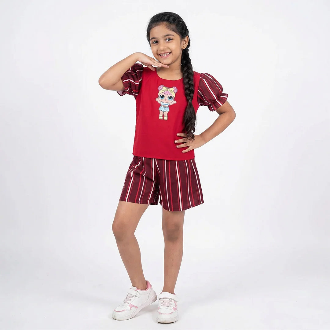 Red T-Shirt with Cartoon Character, Child's Fashion, Unisex, Kid's Tee, Children's Clothing