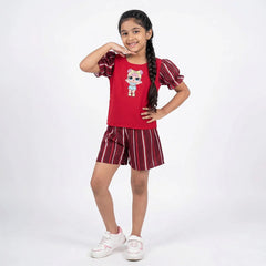 Red T-Shirt with Cartoon Character, Child's Fashion, Unisex, Kid's Tee, Children's Clothing