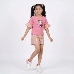 Pink Long Sleeve Shirt with Kitty Design