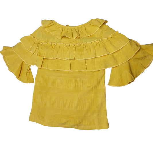 Yellow Puffer Coat with Ruffled Sleeve Detail