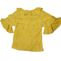 Yellow Puffer Coat with Ruffled Sleeve Detail