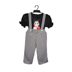 Black and White Striped Overalls with Adjustable Straps, Kids' Play Overalls.