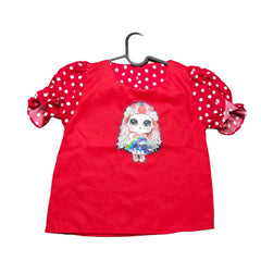 Vintage Red Tie-Dye Blouse with Playful Owl Design