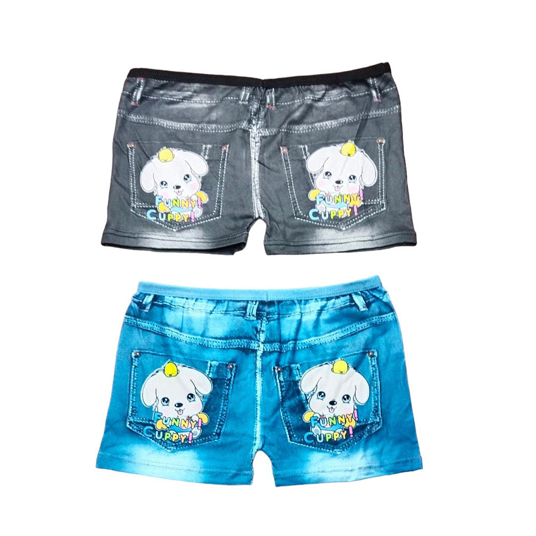 Fashionable Denim Shorts - Unique Dog Print Design