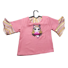 Pink Long Sleeve Shirt with Kitty Design