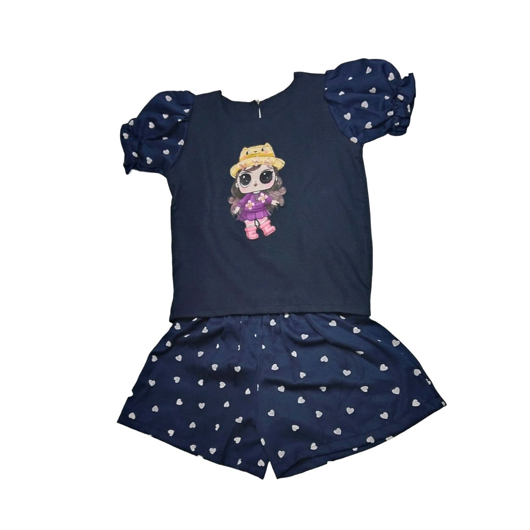 Baby Girl T-Shirt - Blue with Pink Character - Long Sleeves