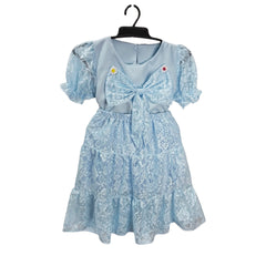 Blue Floral Lace Child's Dress with Ruffle Sleeeves - Girls' Party Dress