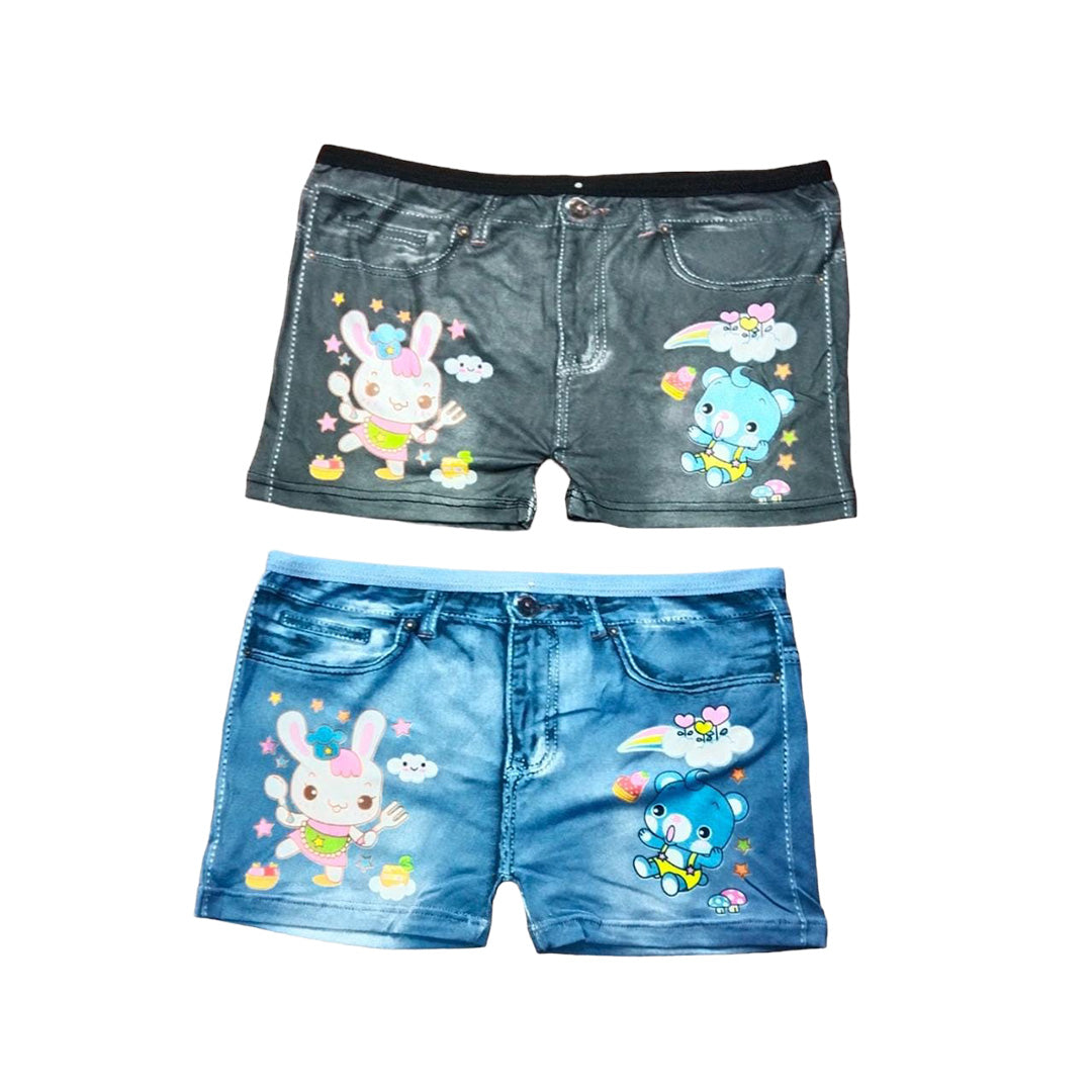 Bleached Denim Bikini Shorts with Bunny Appliques