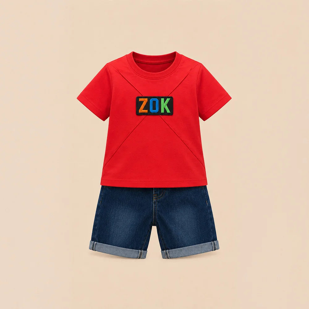 Red Baby Onesie with ZooK Unique Design - Summer Essential