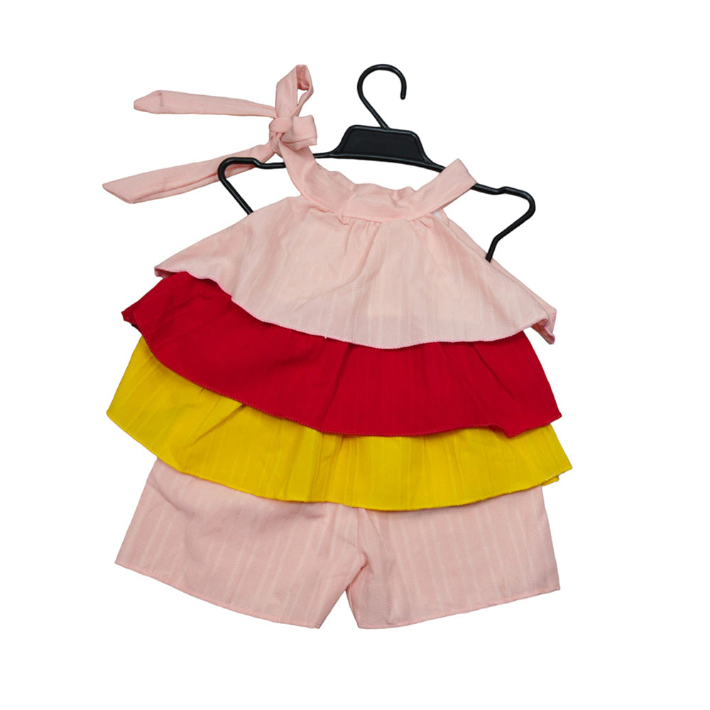 Colorful Toddler Romper with Ruffled Sleeve and Striped Bottom