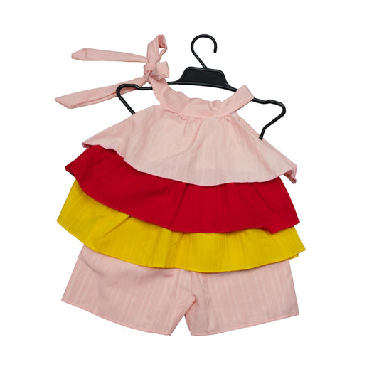 Colorful Toddler Romper with Ruffled Sleeve and Striped Bottom