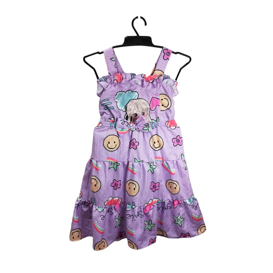 Vintage Child's Dress with Unicorn Pattern | Girls' Floral Overalls | Purple Smiley Face Dress