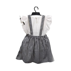 Girls Jumpsuit, Black and White Checkered Dress with Kawaii Anime Character, Casual Fashion