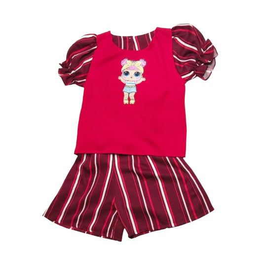 Red T-Shirt with Cartoon Character, Child's Fashion, Unisex, Kid's Tee, Children's Clothing