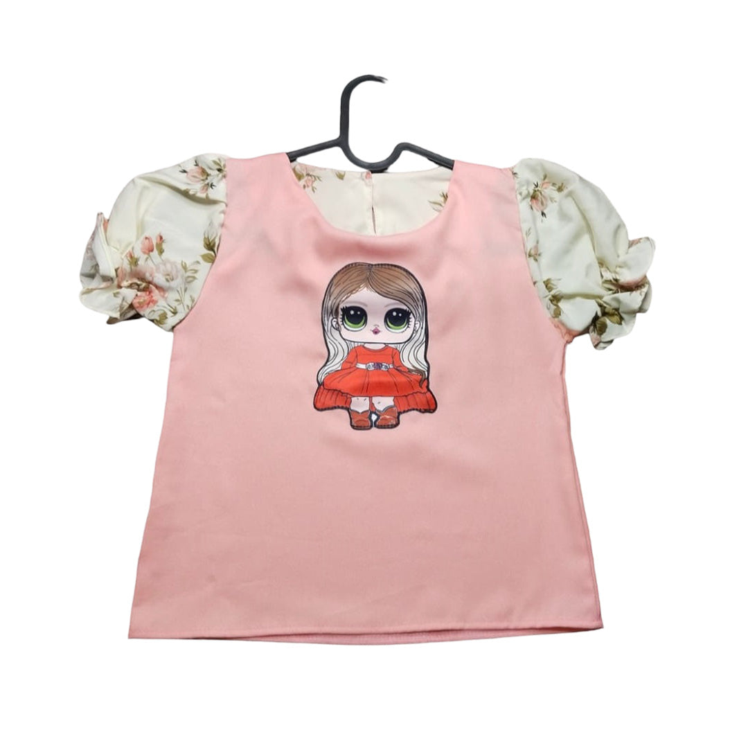 Pink T-Shirt with Cartoon Character, Child's Fashion, Unisex, Kid's Tee, Children's Clothing
