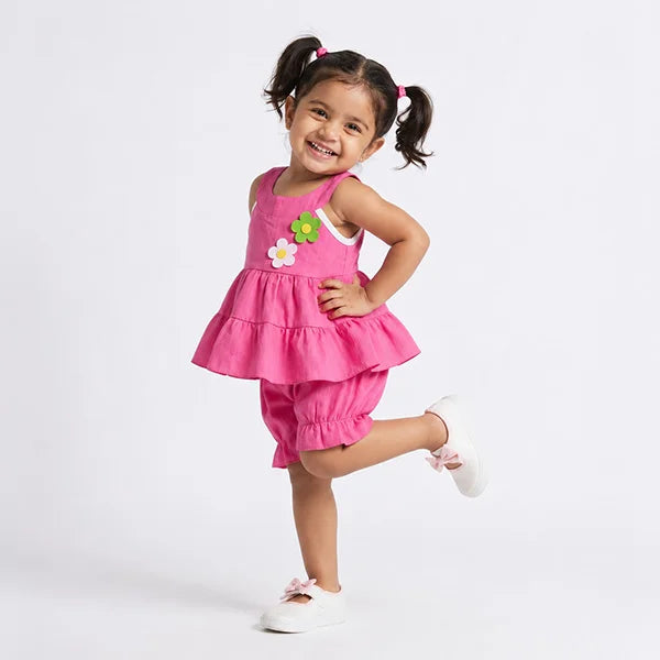 Ruffled Romper with Flower Applique - Adorable Toddler Outfit
