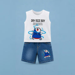 Adorable Baby's Dry Rice Boy Denim Tank & Jeans Outfit