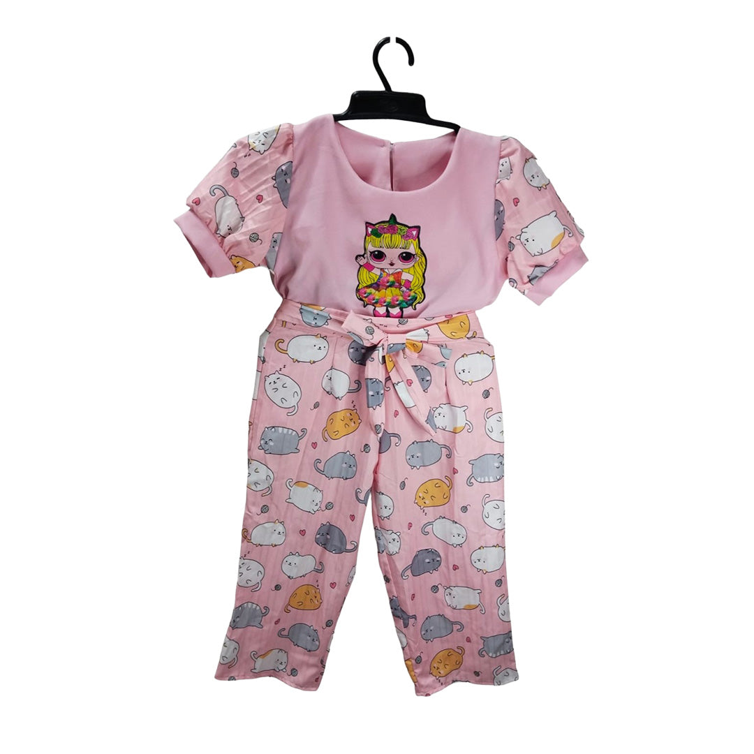 Pink Cat Onesie, Kids Jumpsuit Pajamas, Unicorn Patterned Baby Clothing