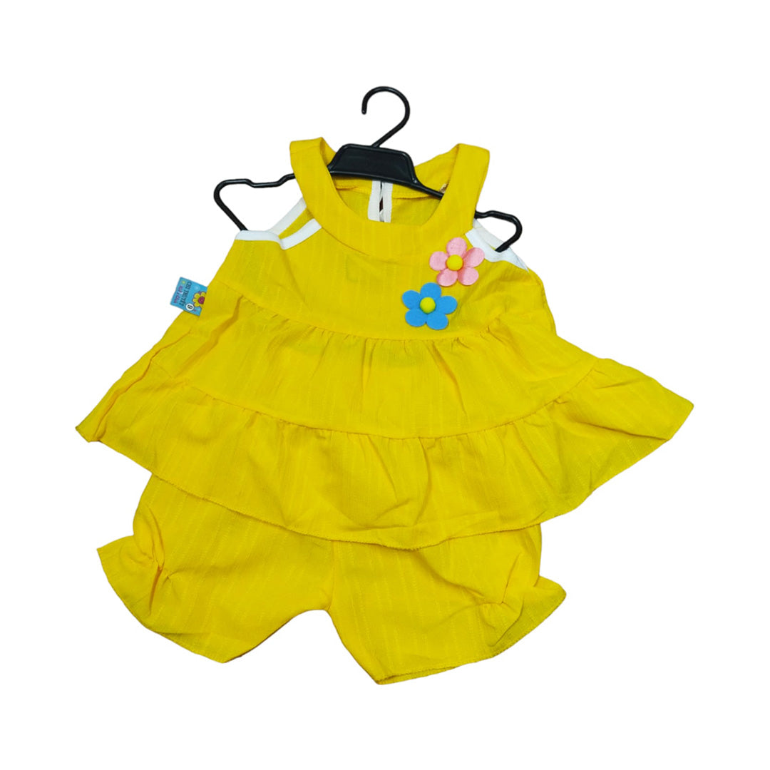 Cute Toddler Yellow Ruffled Bodysuit with Flower Applique
