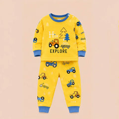 Explore Kids Pajamas Set - Cartoon Truck & Campfire Sleepwear (2-Piece Set)
