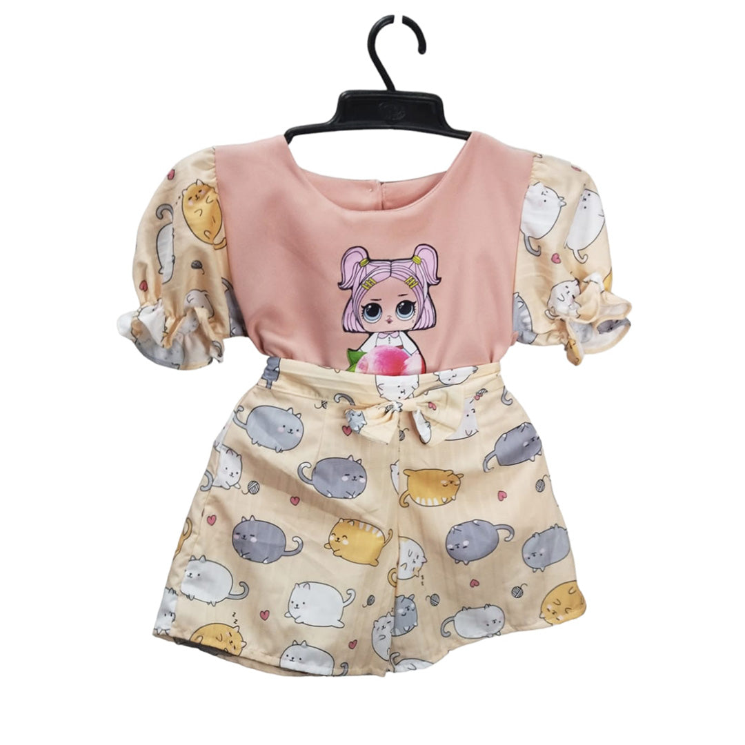 Adorable Cat-themed Baby Romper with Short Sleeves