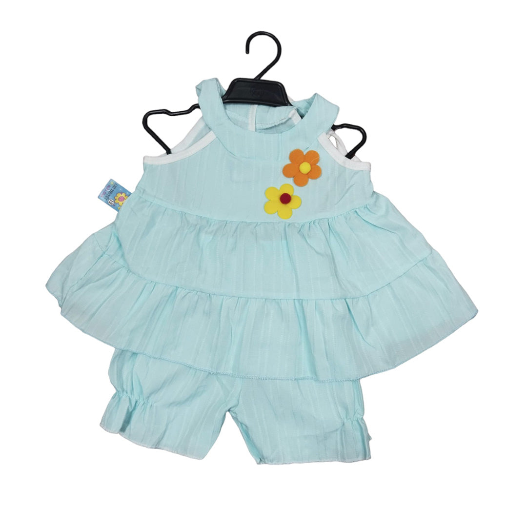 Blue Baby Dress with Floral Ruffle Sleeve Romper - Soft Cotton Fabric, Adorable Print, Perfect Fit for Babies