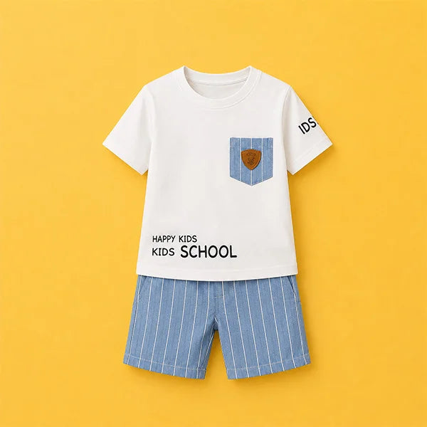 Adorable Kids Pajamas Set with Hilarious School Tee - Perfect for Back-to-School Fun! (White and Blue)