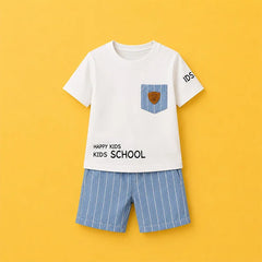 Adorable Kids Pajamas Set with Hilarious School Tee - Perfect for Back-to-School Fun! (White and Blue)
