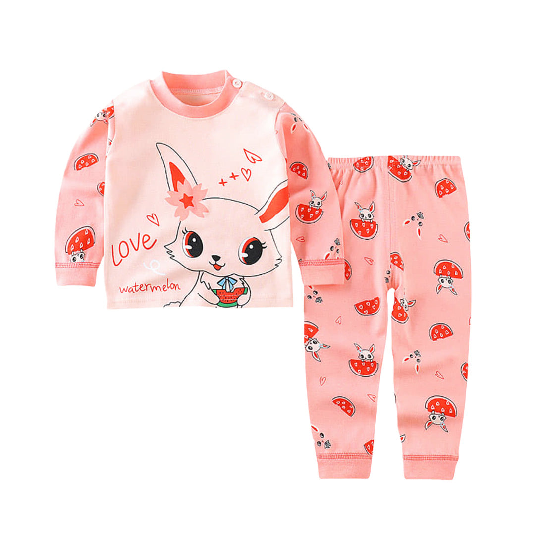 Pink Baby Onesie and Pajamas Set - Adorable Bunny Design & Watermelon Slice Pattern, Perfect for Girls
