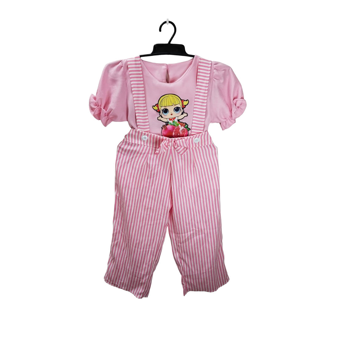 Pink Overalls with Cartoon Character Jumper