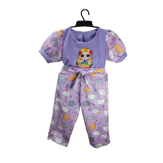 Kids Pajamas Onesie - Purple with Animal Pattern
