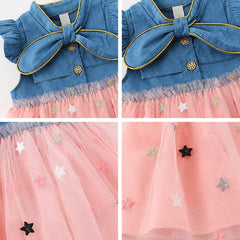 Adorable Blue Baby Girl Skirted Tunic with Pink Stars and Bow