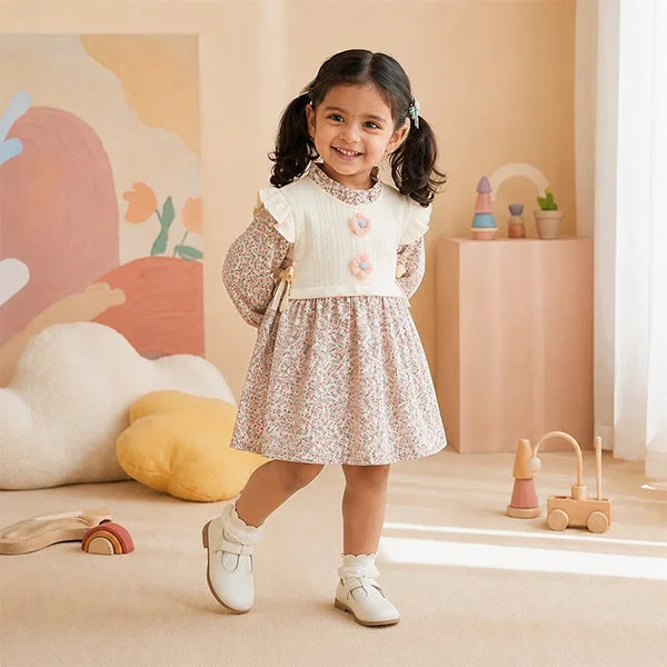 Adorable Floral Blouse with Peter Pan Collar, Girl's Formal Dress