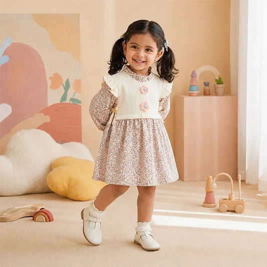 Adorable Floral Blouse with Peter Pan Collar, Girl's Formal Dress