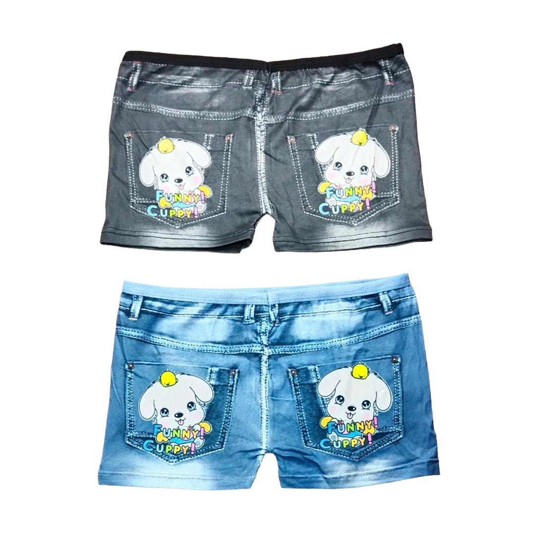 Colorful Denim Shorts with Cute Pocket Pup Emoji