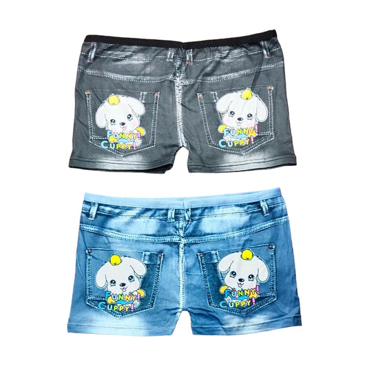 Colorful Denim Shorts with Cute Pocket Pup Emoji