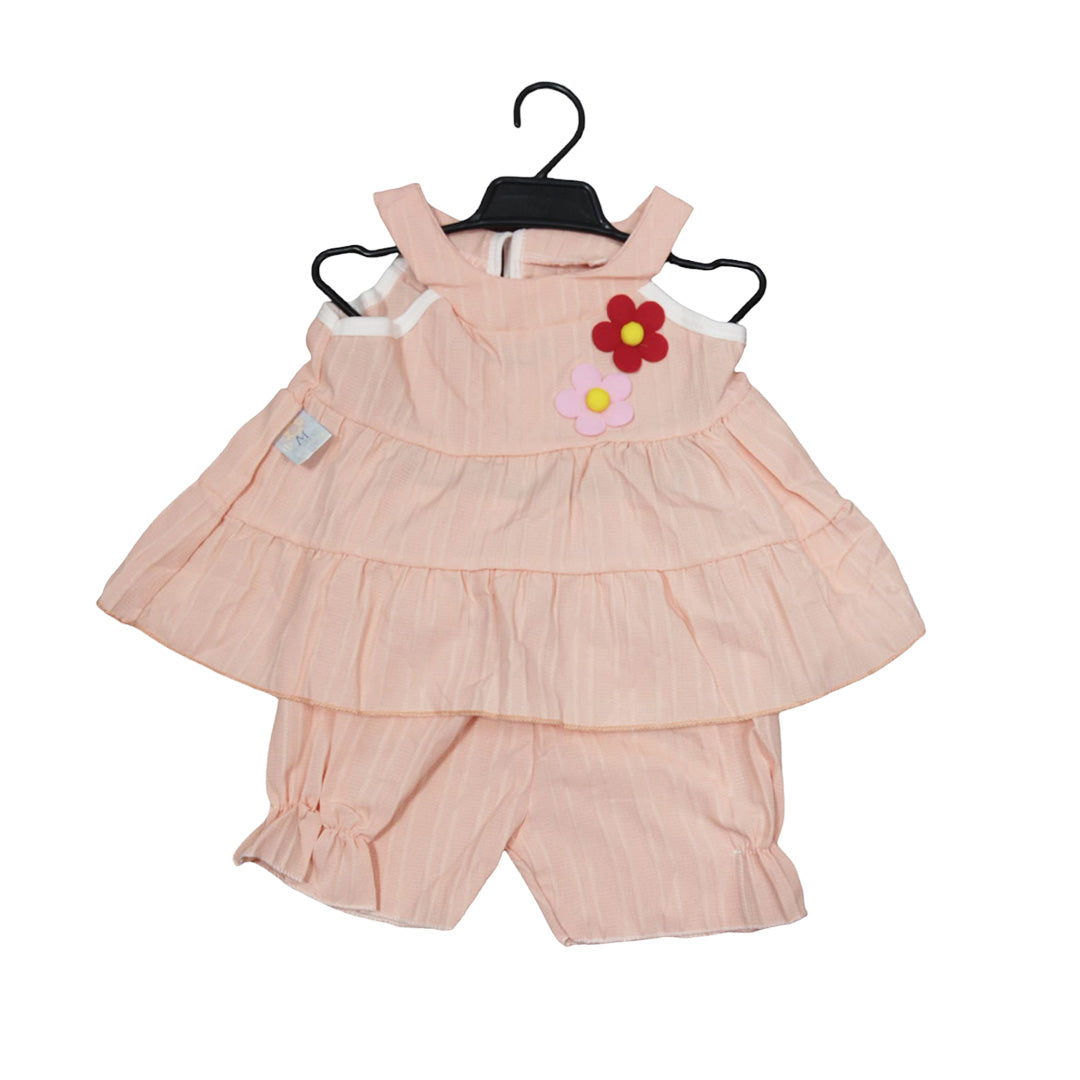 Pink Ruffled Romper with Flower Applique - Adorable Toddler Outfit