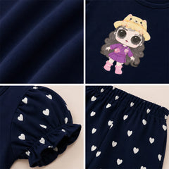 Baby Girl T-Shirt - Blue with Pink Character - Long Sleeves